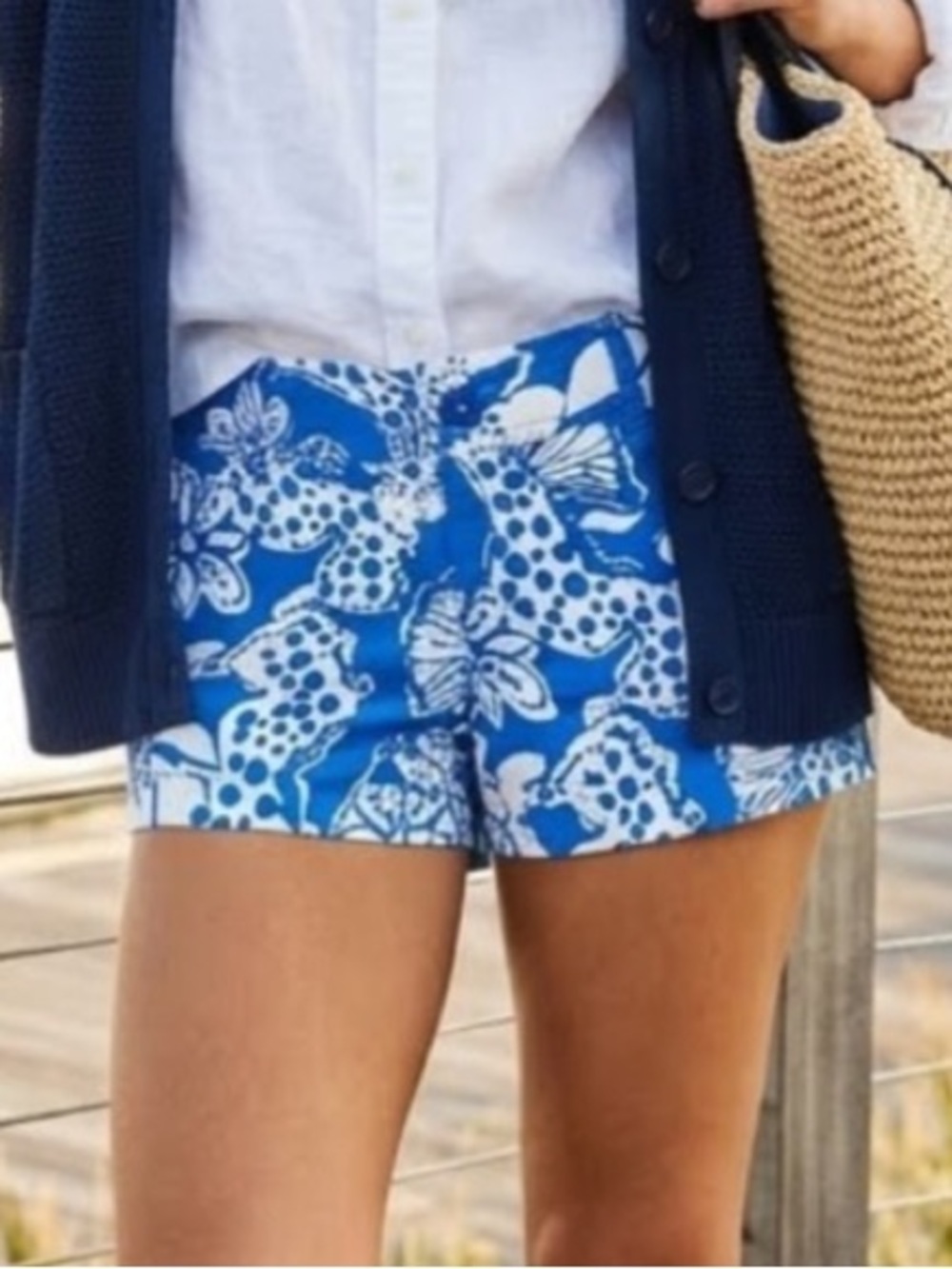 Lilly Pulitzer Walsh Shorts Quahog Chowdah Blue/White Cotton Sz 6 Beach Coastal